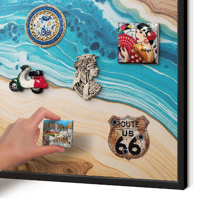 Metal wall board for magnets in a black frame Earth's layers