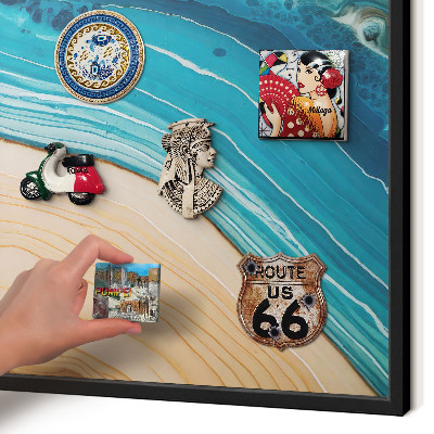 Metal wall board for magnets in a black frame Earth's layers