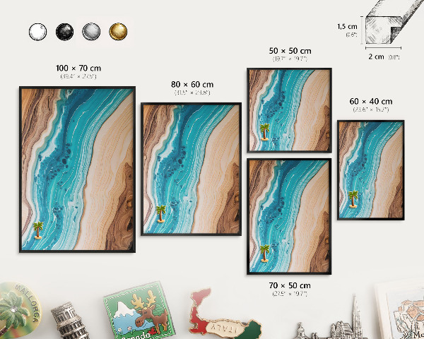 Metal wall board for magnets in a black frame Earth's layers