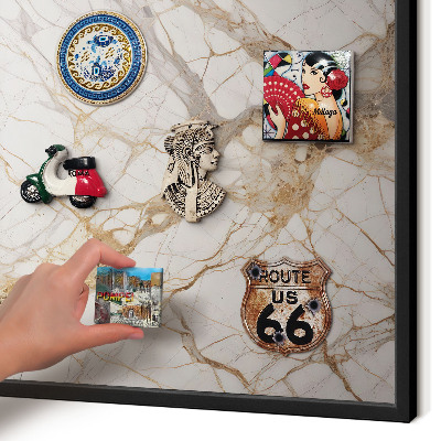 Vacation magnet board with a black frame Marble elegance