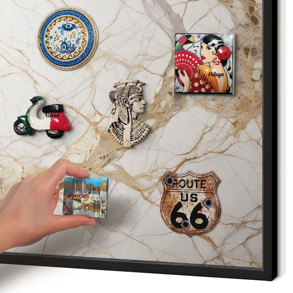 Vacation magnet board with a black frame Marble elegance