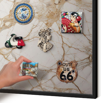Vacation magnet board with a black frame Marble elegance