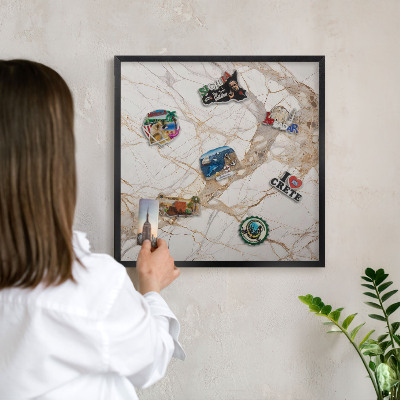 Vacation magnet board with a black frame Marble elegance