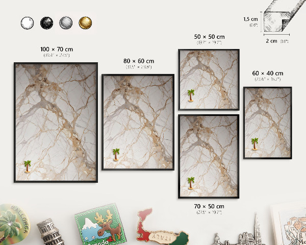 Vacation magnet board with a black frame Marble elegance