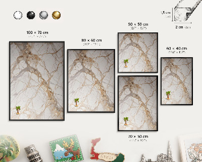 Vacation magnet board with a black frame Marble elegance