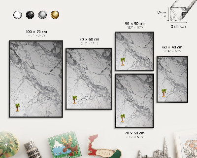 Metal wall board for magnets in a black frame Marble elegance