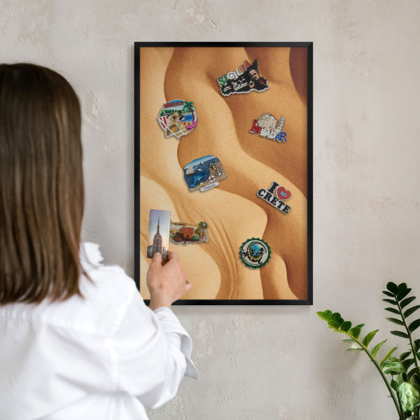 Vacation magnet board with a black frame Sand waves