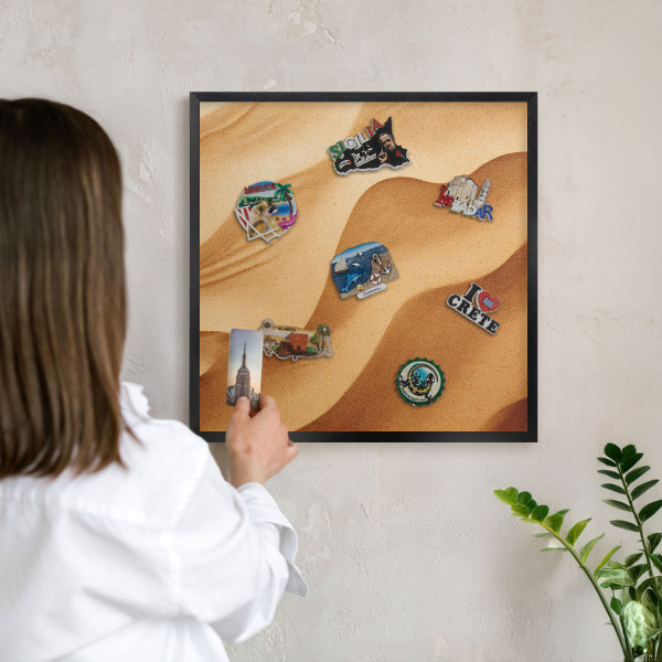 Vacation magnet board with a black frame Sand waves