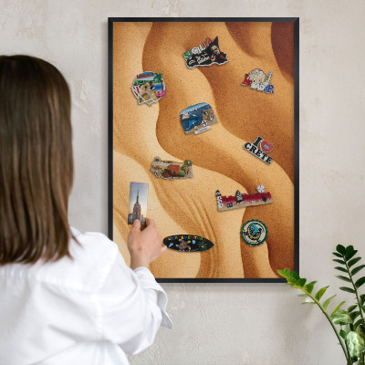 Vacation magnet board with a black frame Sand waves