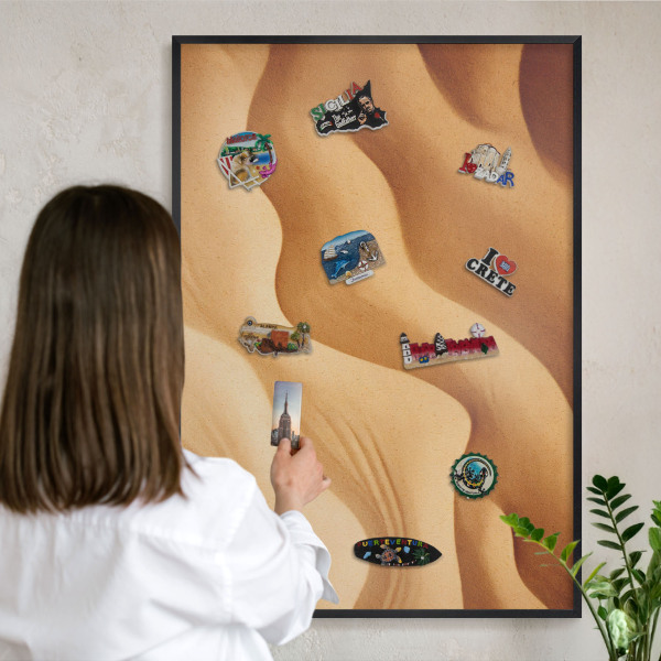 Vacation magnet board with a black frame Sand waves