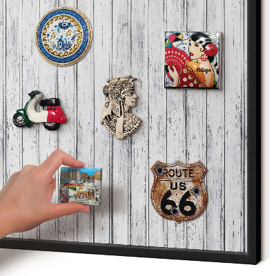 Metal wall board for magnets in a black frame Light wood