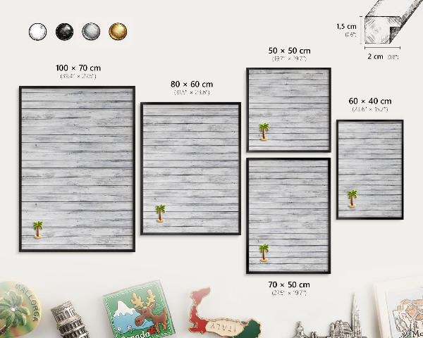 Metal wall board for magnets in a black frame Light wood