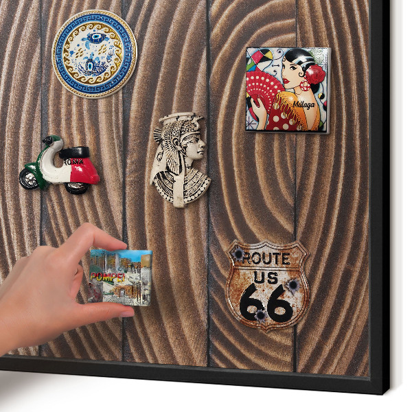 Vacation magnet board with a black frame Wood structure