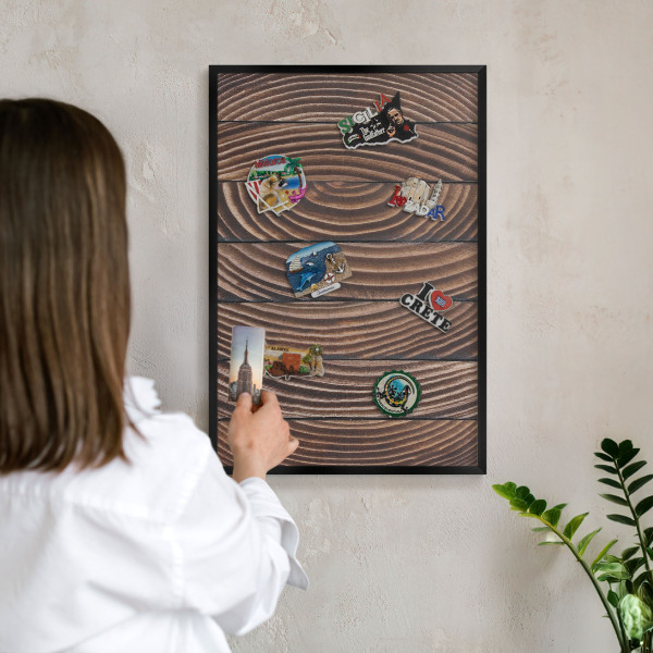 Vacation magnet board with a black frame Wood structure