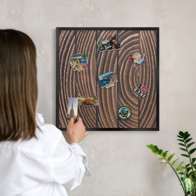 Vacation magnet board with a black frame Wood structure