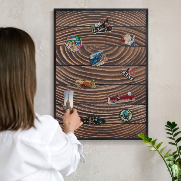 Vacation magnet board with a black frame Wood structure