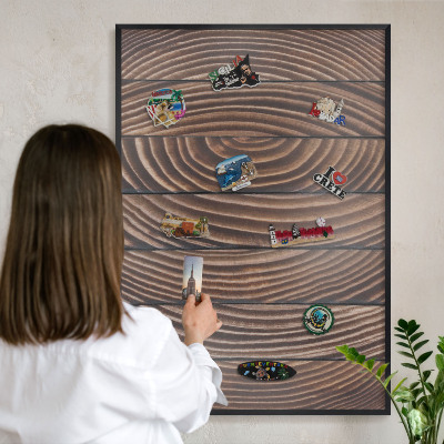 Vacation magnet board with a black frame Wood structure