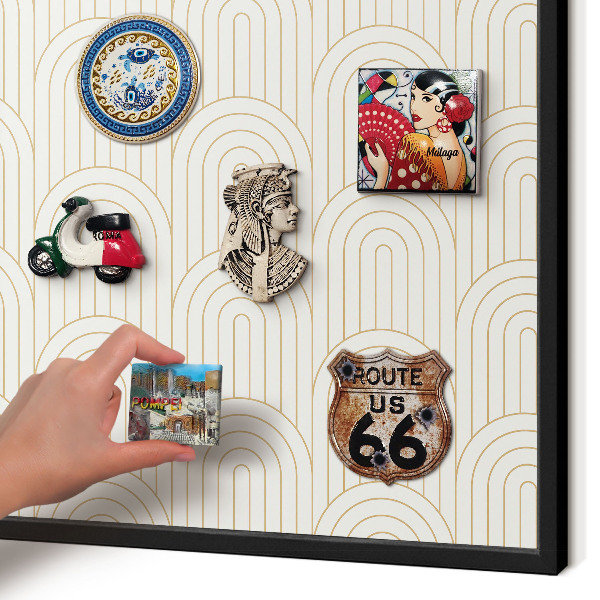 Metal wall board for magnets in a black frame Artistic arches