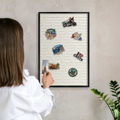 Metal wall board for magnets in a black frame Artistic arches