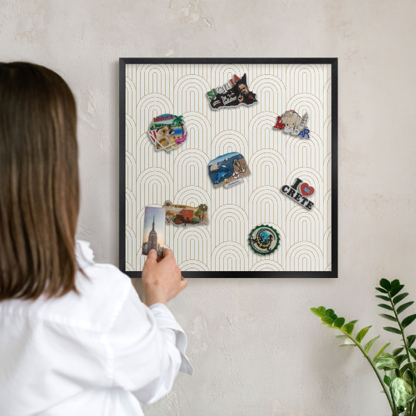Metal wall board for magnets in a black frame Artistic arches