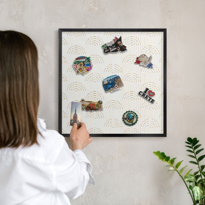 Metal wall board for magnets in a black frame Artistic arches