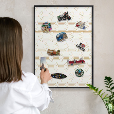 Metal wall board for magnets in a black frame Artistic arches