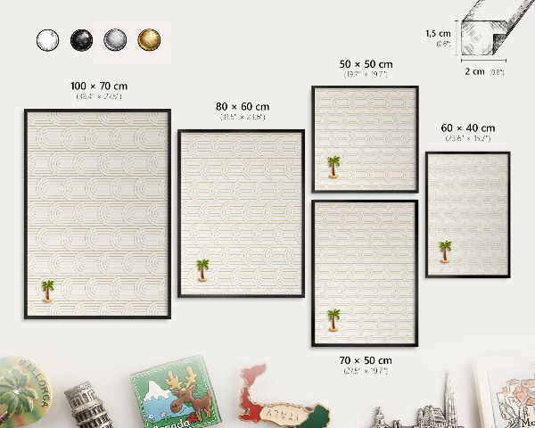 Metal wall board for magnets in a black frame Artistic arches