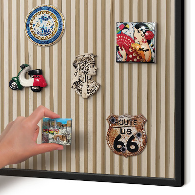 Vacation magnet board with a black frame Wooden slats