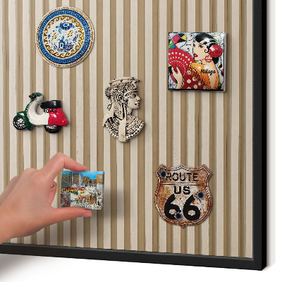 Vacation magnet board with a black frame Wooden slats