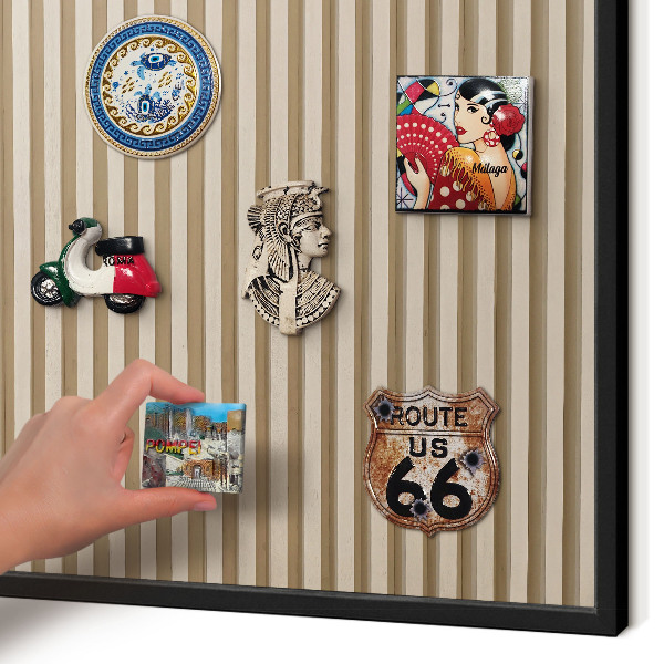 Vacation magnet board with a black frame Wooden slats