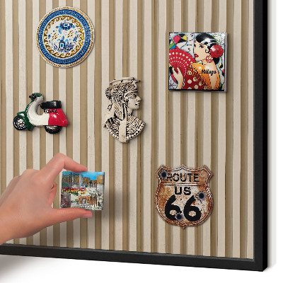 Vacation magnet board with a black frame Wooden slats