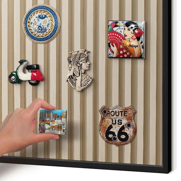 Vacation magnet board with a black frame Wooden slats