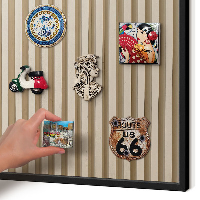 Vacation magnet board with a black frame Wooden slats