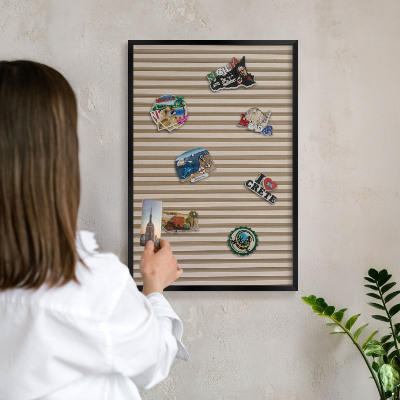 Vacation magnet board with a black frame Wooden slats