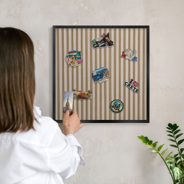 Vacation magnet board with a black frame Wooden slats