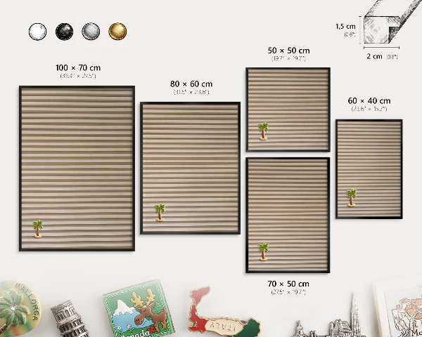 Vacation magnet board with a black frame Wooden slats