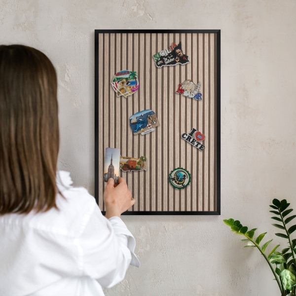 Metal wall board for magnets in a black frame Calm structure