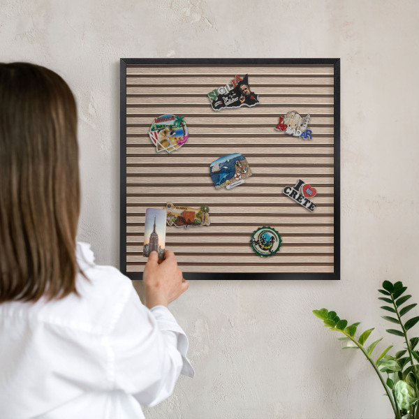 Metal wall board for magnets in a black frame Calm structure