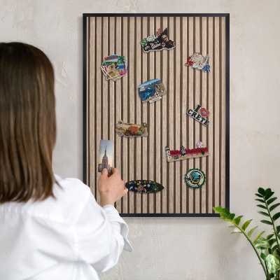 Metal wall board for magnets in a black frame Calm structure
