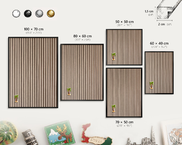 Metal wall board for magnets in a black frame Calm structure