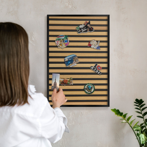 Metal wall board for magnets in a black frame Wooden rhythms