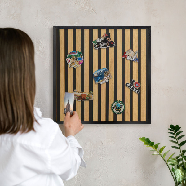 Metal wall board for magnets in a black frame Wooden rhythms