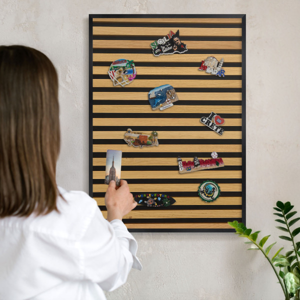Metal wall board for magnets in a black frame Wooden rhythms