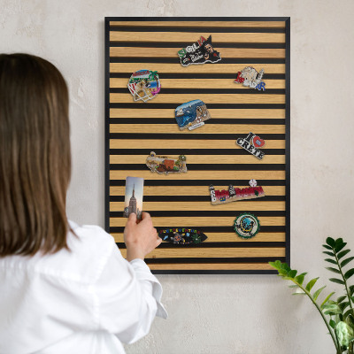 Metal wall board for magnets in a black frame Wooden rhythms