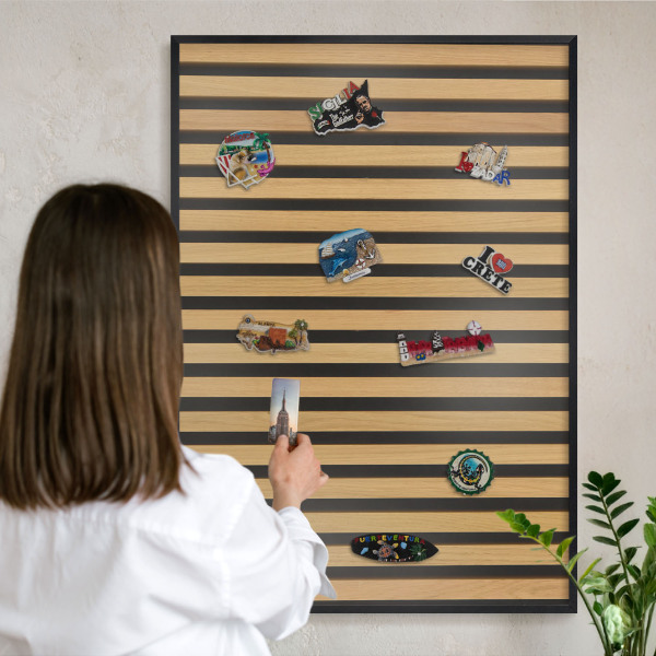 Metal wall board for magnets in a black frame Wooden rhythms