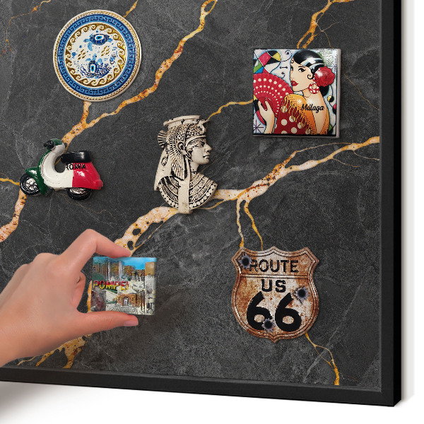 Vacation magnet board with a black frame Marble ribbons