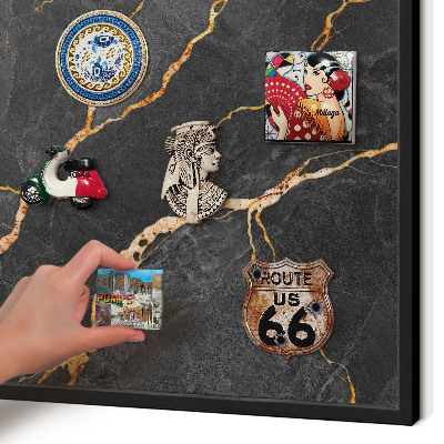 Vacation magnet board with a black frame Marble ribbons