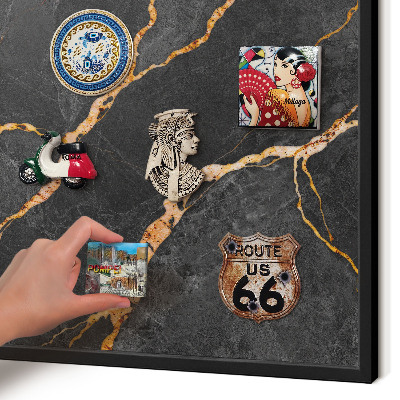 Vacation magnet board with a black frame Marble ribbons