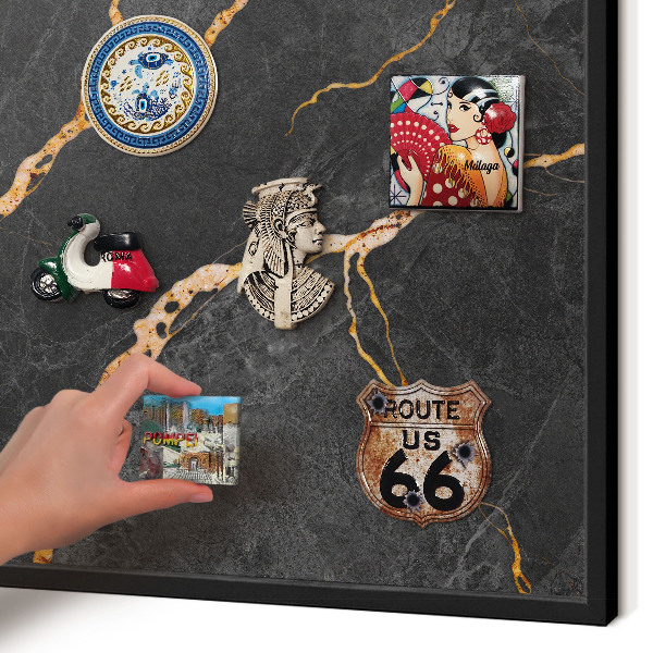 Vacation magnet board with a black frame Marble ribbons