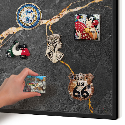 Vacation magnet board with a black frame Marble ribbons